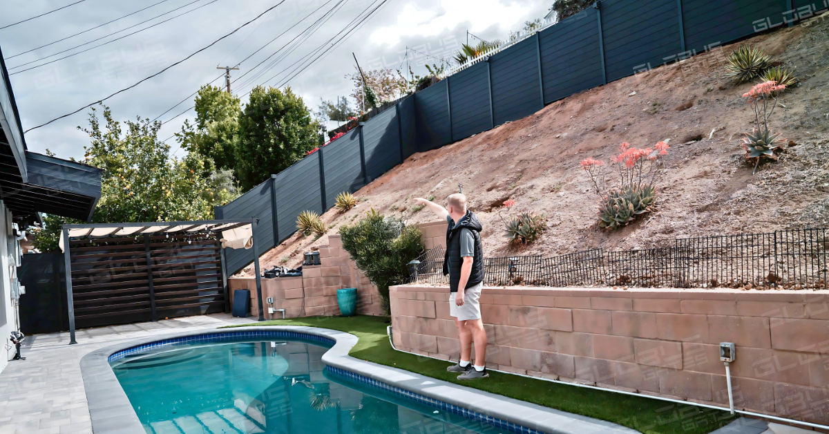 Modern aluminum pool fence installed in Yorba Linda backyard