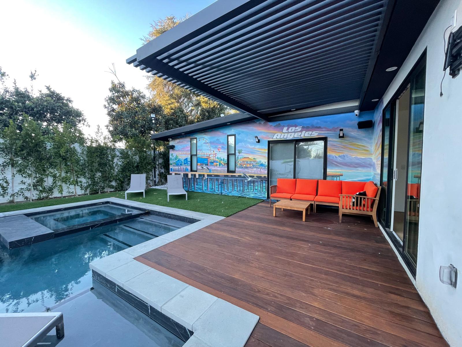 Cantilever patio outdoor kitchen