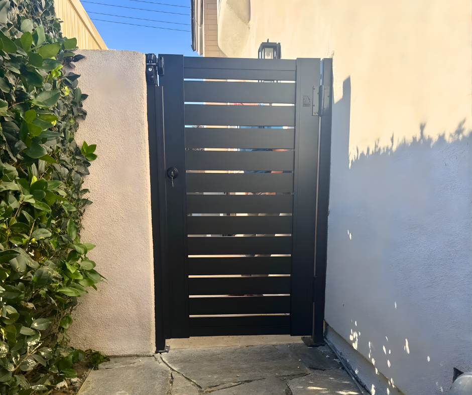 DIY aluminum gate kit with modern slatted design for residential driveway