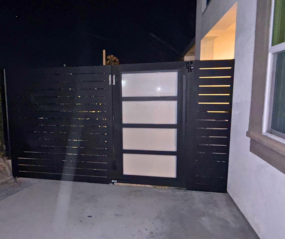 Clear plexiglass gate with heavy aluminum frame for contemporary garden entry