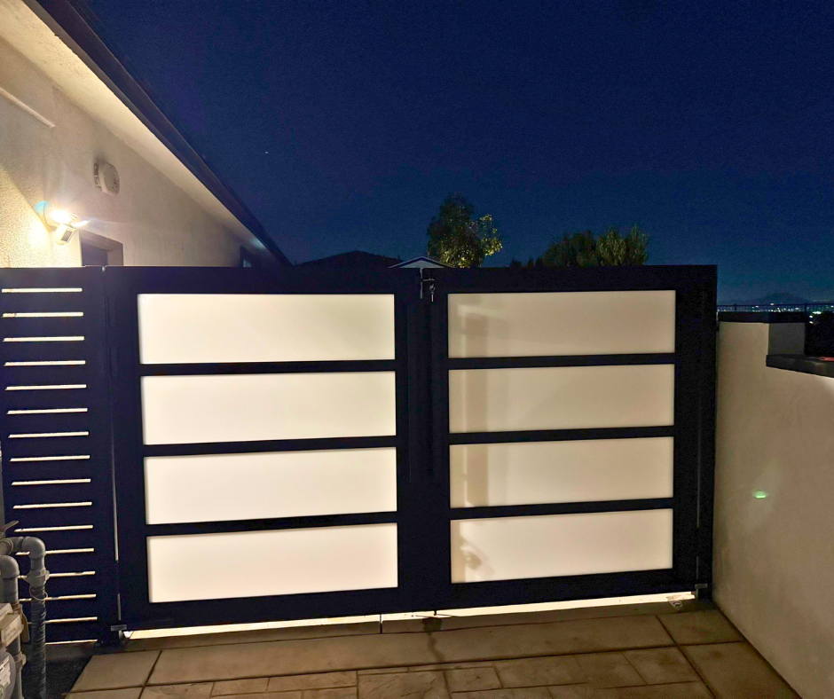 Front view of aluminum plexiglass gate with sleek minimalist profile design