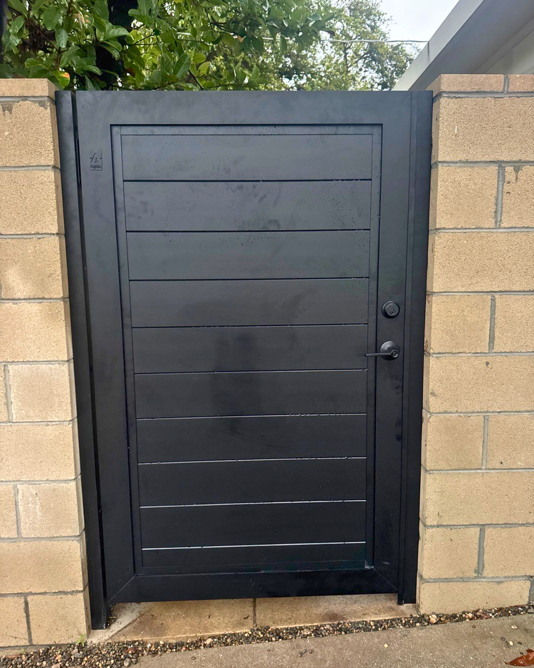 Profile 50-60 T&G aluminum double swing gate with bold full-privacy panel infill