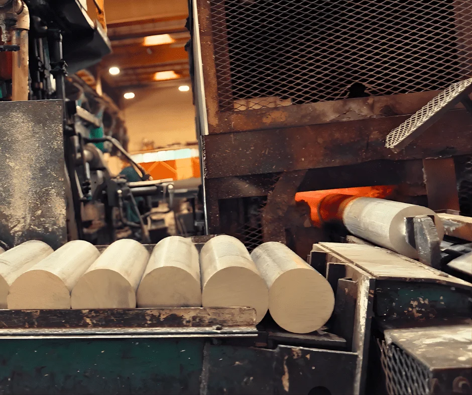 Aluminum billets and extrusion production in the factory