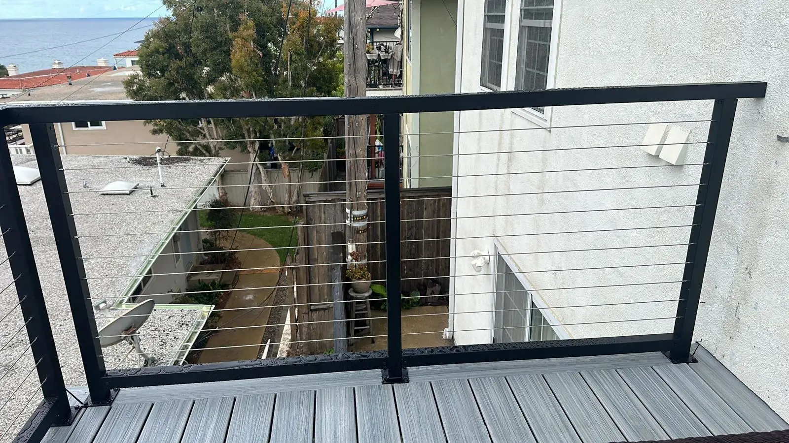 Modern exterior cable railing panel